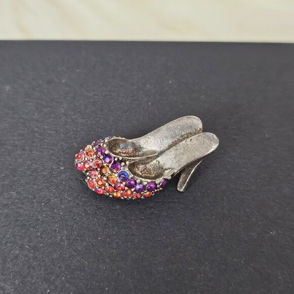 Vintage Brooch Rhinestone Aurora Borealis Retro High Heel Mule Sparkle Shoe Pin - Picture 5 of 5